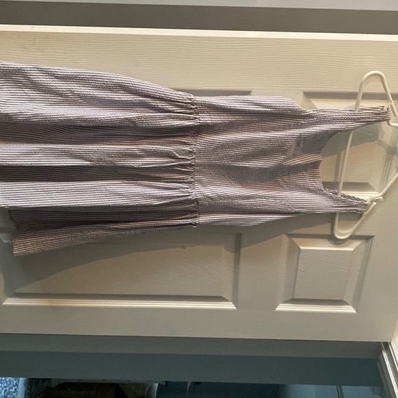 Blue and white striped short dress with buttons - Picture 1 of 4